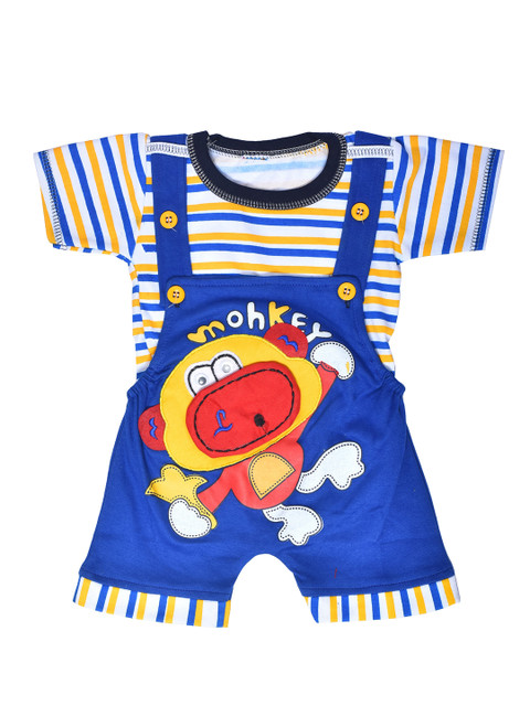 

BORN WEAR Unisex Blue & White Striped T-shirt with Shorts