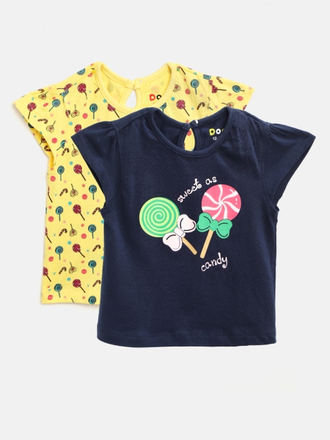 

Donuts Infant Girls Pack of 2 Printed Pure Cotton Regular Tops, Navy blue