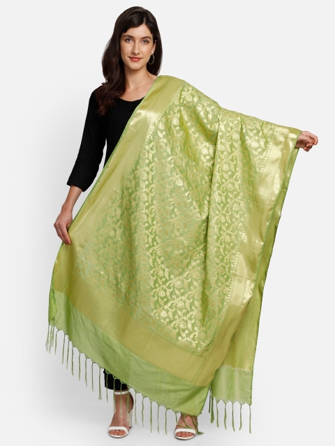 

amraoo Green & Gold-Toned Woven Design Dupatta