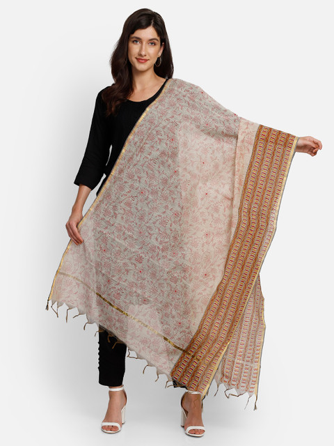 

amraoo Beige & Red Printed Cotton Dupatta