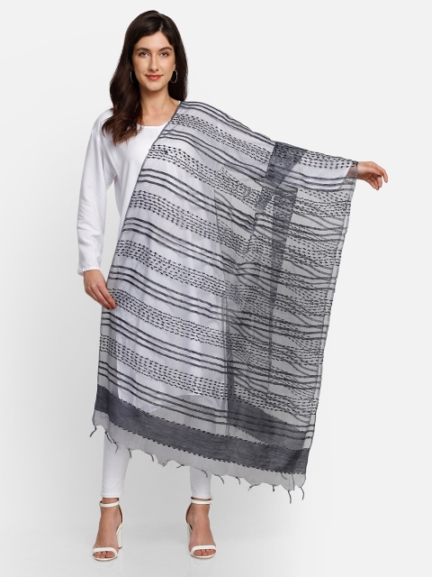 

amraoo Black Striped Cotton Dupatta