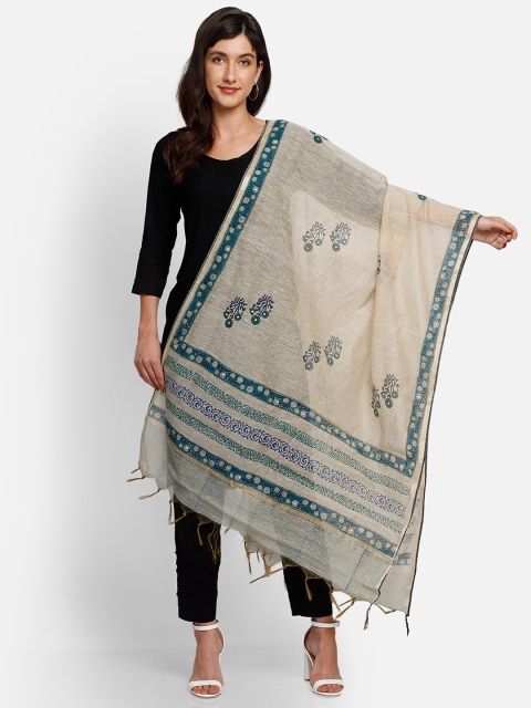 

amraoo Beige & Green Printed Dupatta