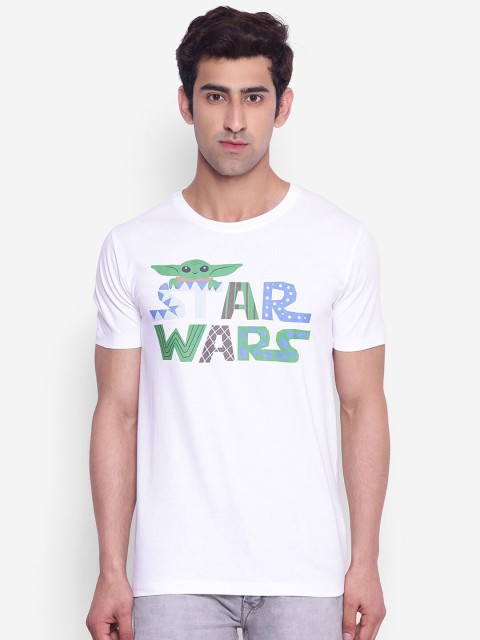 

STAR WARS Men White Baby Yoda Print Cotton Round Neck T-Shirt
