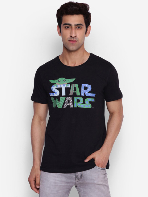 

STAR WARS Men White Baby Yoda Print Cotton Round Neck T-Shirt, Black