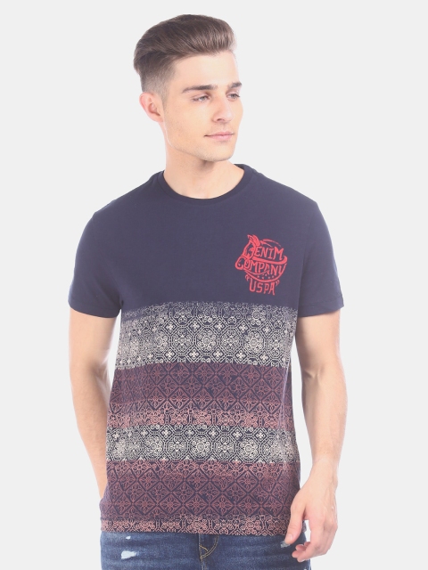 

U.S. Polo Assn. Men Blue Printed Round Neck T-shirt