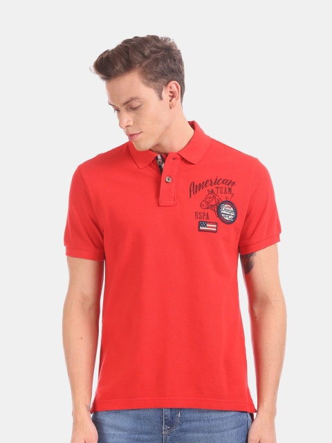 

U.S. Polo Assn. Men Red Solid Polo Collar T-shirt