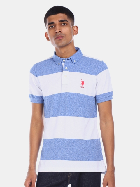 

U.S. Polo Assn. Men Blue & White Striped Polo Collar T-shirt