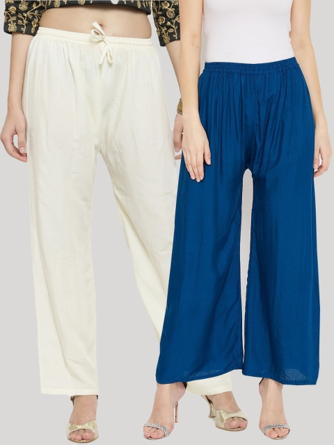 

Clora Creation Women Pack of 2 Solid Wide Leg Palazzos, Navy blue