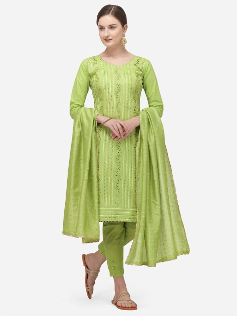

Ethnic Junction Green & Golden Embellished Unstitched Dress Material