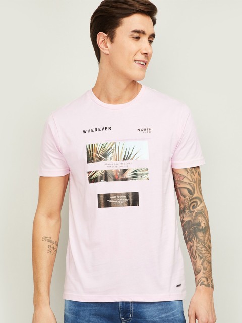 

Bossini Men Pink & Black Pure Cotton Printed Round Neck Slim Fit T-shirt