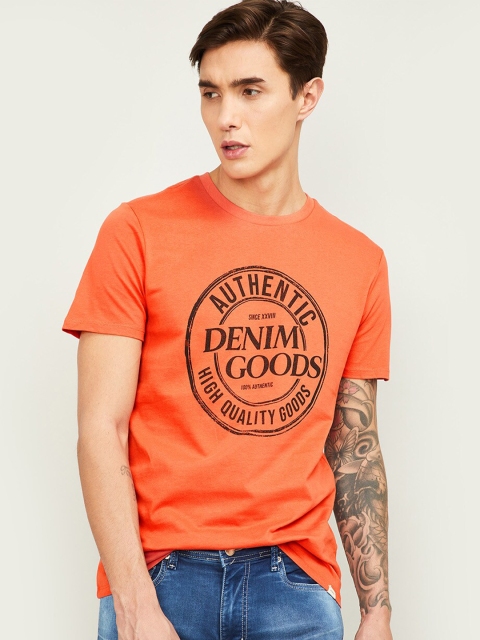 

Forca Men Orange Typography Printed Slim Fit Cotton T-shirt