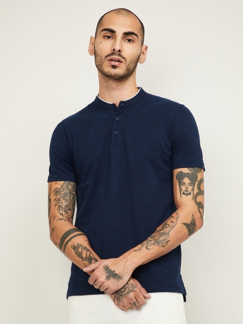

Fame Forever by Lifestyle Men Navy Blue Solid Cotton T-shirt