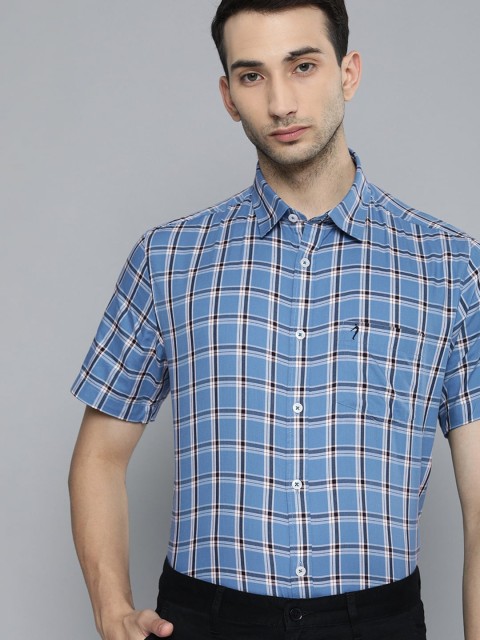 

Indian Terrain Men Blue & Black Slim Fit Checked Pure Cotton Casual Shirt