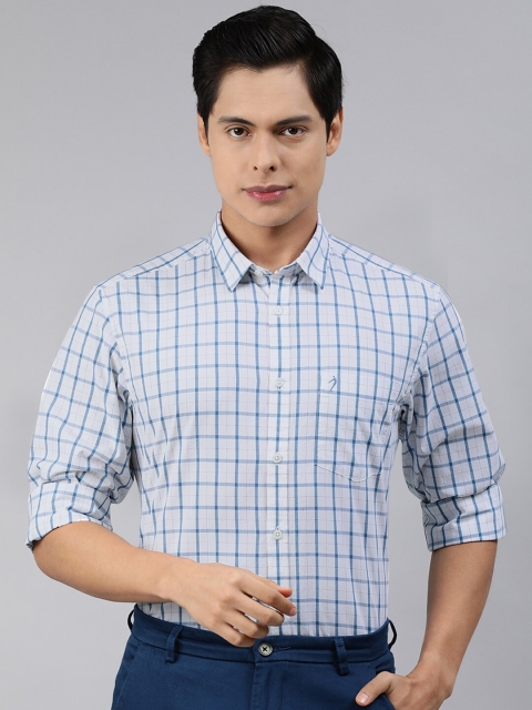 

Indian Terrain Men White & Blue Slim Fit Checked Smart Casual Shirt
