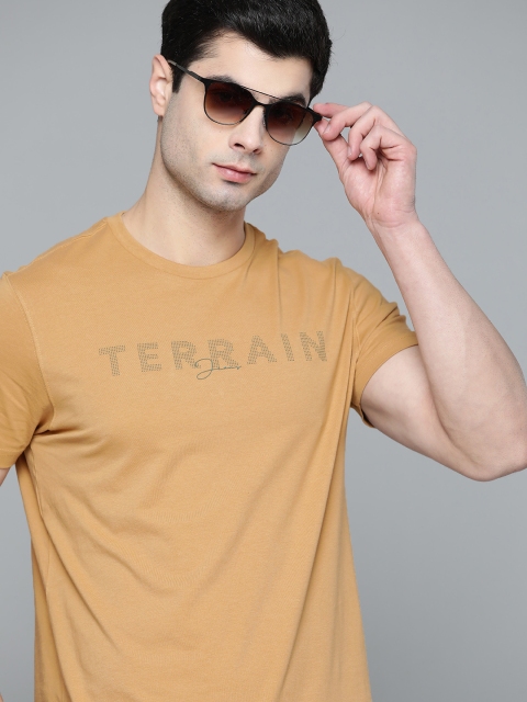 

Indian Terrain Men Beige Brand Logo Printed Pure Cotton T-shirt