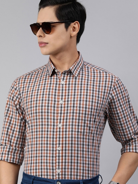 

Indian Terrain Men Black & Mustard Yellow Slim Fit Pure Cotton Micro Checked Formal Shirt