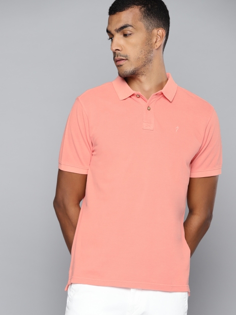 

Indian Terrain Men Pink Solid Polo Collar Pure Cotton T-shirt