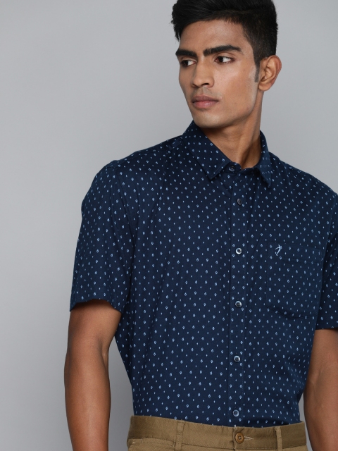 

Indian Terrain Men Navy Blue Slim Fit Micro Ditsy Print Smart Casual Shirt