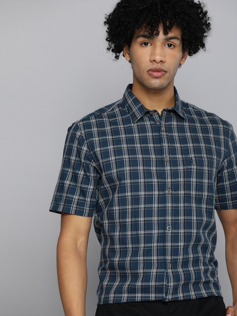 

Indian Terrain Men Navy Blue & Grey Slim Fit Tartan Checks Smart Casual Shirt