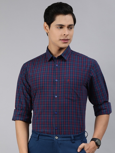 

Indian Terrain Men Navy Blue & Red Slim Fit Tartan Checks Pure Cotton Smart Casual Shirt