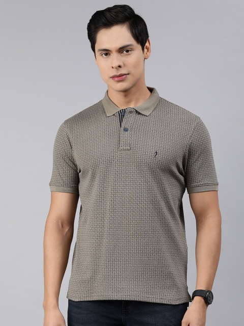 

Indian Terrain Men Olive Green Pure Cotton Printed Polo Collar T-shirt