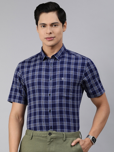 

Indian Terrain Men Navy Blue Slim Fit Pure Cotton Tartan Checked Formal Shirt