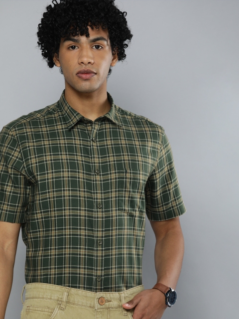 

Indian Terrain Men Green & Beige Slim Fit Checked Casual Shirt