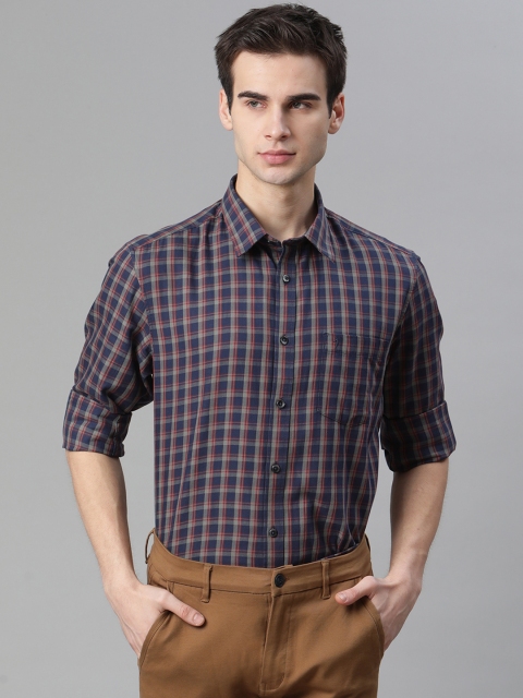 

Indian Terrain Men Navy Blue & Grey Slim Fit Pure Cotton Checked Casual Shirt
