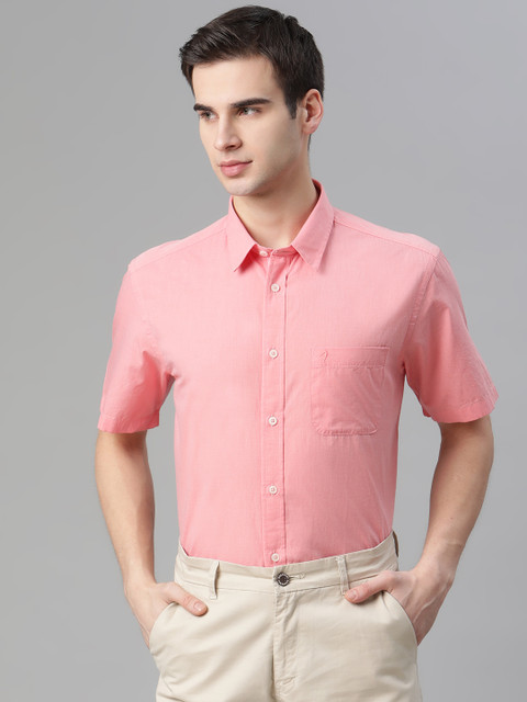 

Indian Terrain Men Coral Pink Slim Fit Pure Cotton Formal Shirt