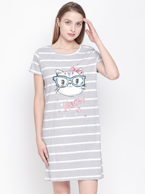 

Dreamz by Pantaloons Grey Melange & White Printed Cotton Nightdress