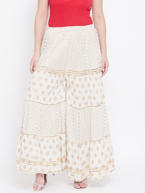 

TULIP 21 Womens Off White Gold Print Ethnic Motifs Sharara
