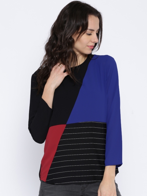

Tokyo Talkies Black & Blue Colourblock Polyester Top