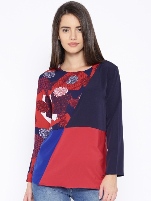 

Tokyo Talkies Red & Navy Printed Georgette Top