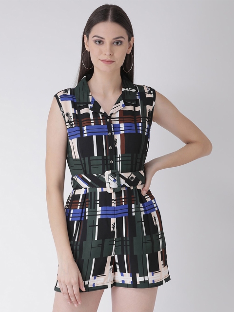 

Texco Women Olive Green & Black Printed Playsuit
