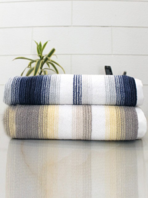 

AVI Living Yellow & Blue Set Of 2 600 GSM Cotton Striped Bath Towel