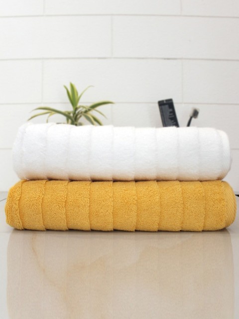 

AVI Living Unisex Set Of 2 Ribbed Zero Twist Cotton 550 GSM Bath Towels, White