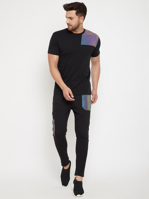 

FUGAZEE Men Black & Purple Solid Cotton T-shirt with Pyjamas