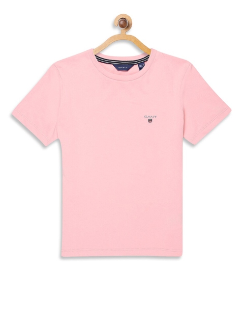 

GANT Kids Peach-Coloured Solid Slim Fit Pure Cotton Round Neck T-shirt