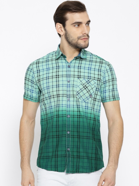 

Killer Green Ombre-Dyed Checked Lean Fit Casual Shirt
