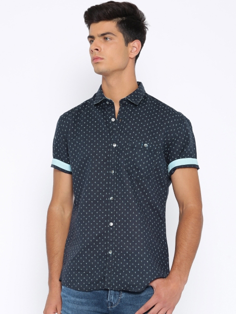 

Killer Navy Printed Lean Fit Casual Shirt, Navy blue