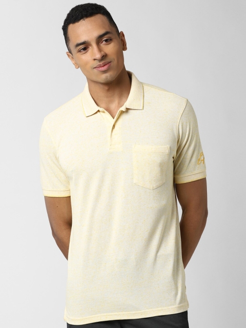 

Peter England Casuals Men Yellow Self Design Polo Collar T-shirt