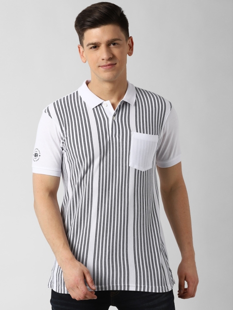 

Peter England Casuals Men White Striped Polo Collar T-shirt