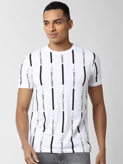 

Peter England Casuals Men White Striped Round Neck T-shirt