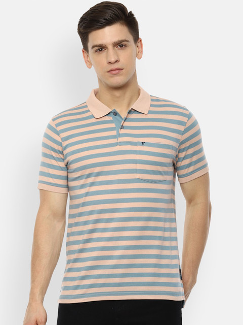 

Van Heusen Sport Men Peach-Coloured Striped Polo Collar T-shirt