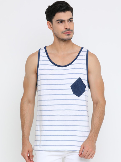 

Masculino Latino Men Navy Blue Striped Round Neck T-shirt