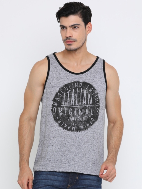 

Masculino Latino Men Grey Melange Printed Round Neck T-shirt