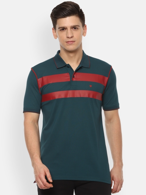 

Louis Philippe Men Green Striped Polo Collar T-shirt