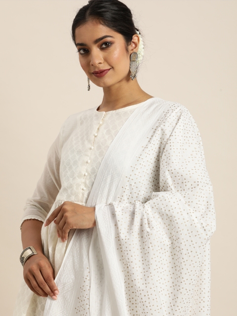 

Taavi White & Golden Block Print Legacy Pure Cotton Sustainable Dupatta