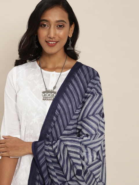 

Taavi Navy Blue & White Shibori Hand Tie and Dye Pure Cotton Dupatta