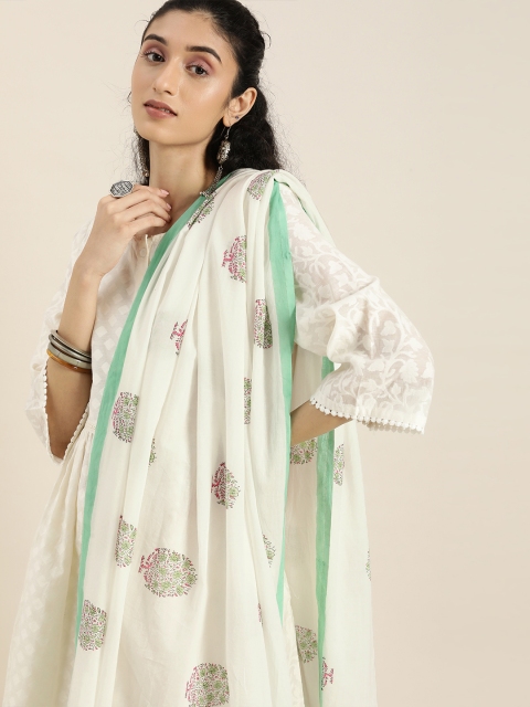 

Taavi Off White Sanganeri Hand Block Print Pure Cotton Dupatta